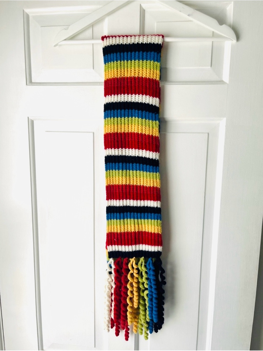 Rainbow 🌈 Colorblock Striped Knit Scarf with Curled Fringe